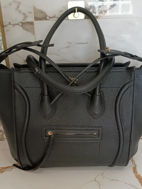 Black Structured Faux Leather Tote Bag - Designer Style