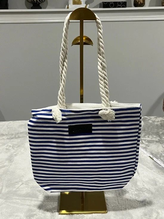 Striped Blue & White Rope-Handle Tote Bag NWOT