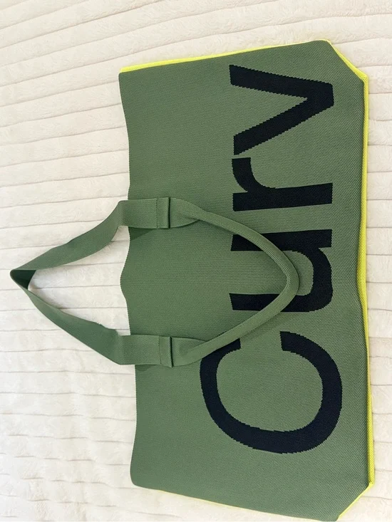 Olive Green Canvas Tote with Neon Trim