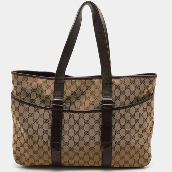 🤎🔹️ GUCCI 🔹️vintage canvas and laether signature GG large tote + COA