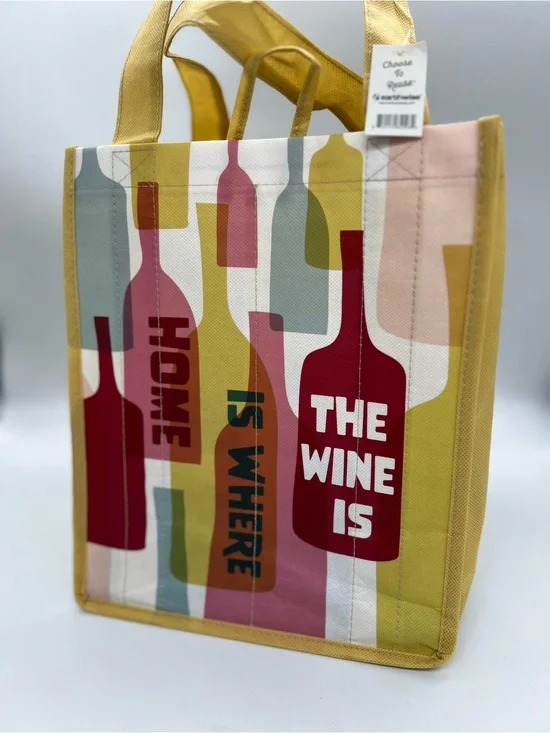 The Wine reusable Tote Bag - Multicolor Bottle Print