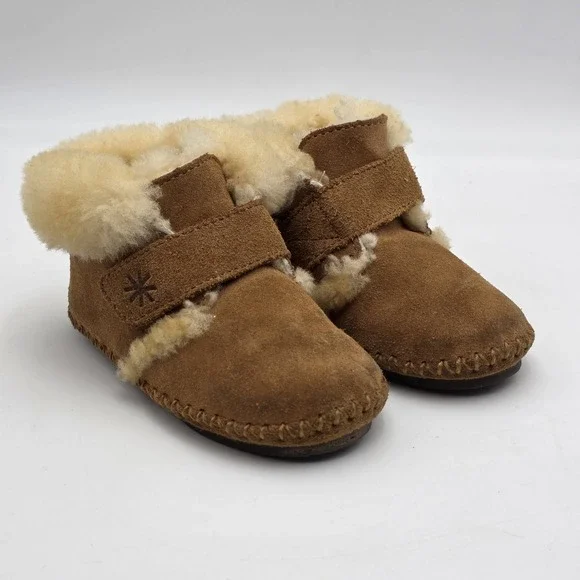 L.L.Bean Toddler Wicked Good Slippers Size‎ 5-6  Brown Shoe Fur Trim