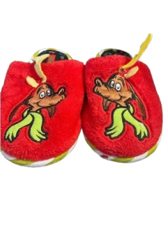 The Grinch Kids Red Slippers With Max the Dog size Youth  13-1