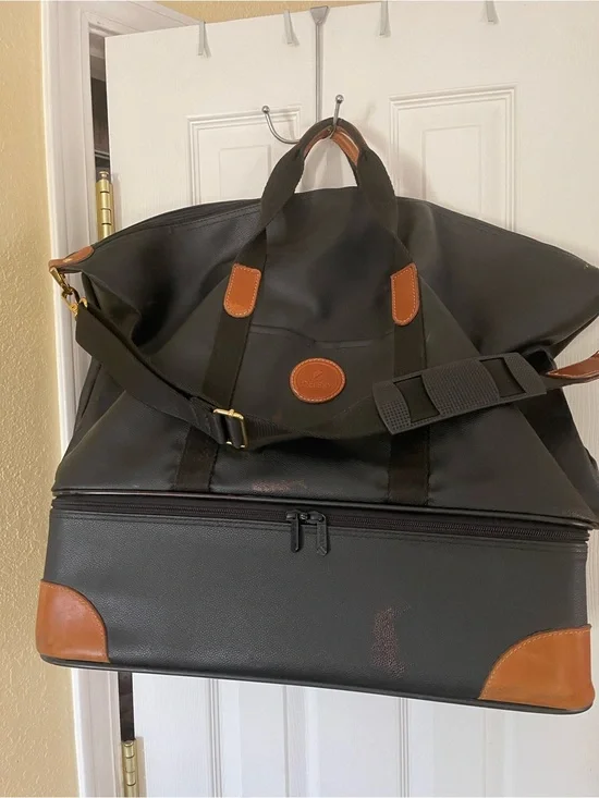 Men's Black Duffel Bag with Brown Trim - Classic Travel Weekender