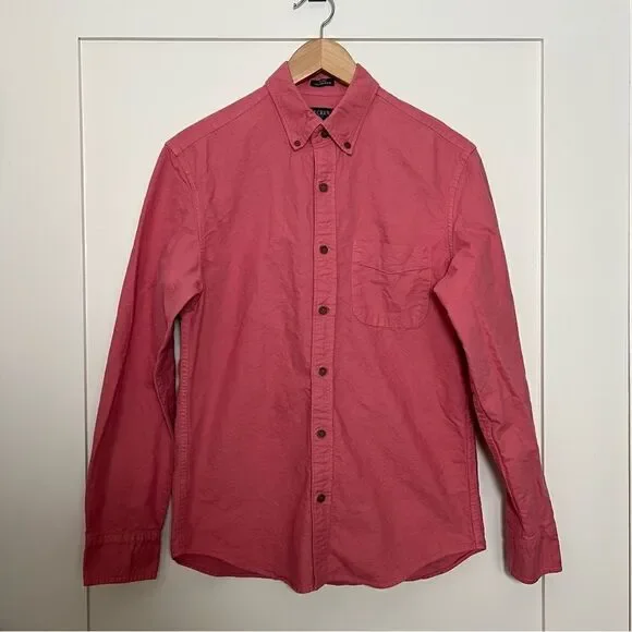 J Crew Shirt Mens Small Pink Slim Untucked Garment Dye Button Down Long Sleeve