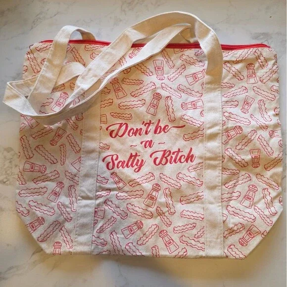 Canvas Tote Bag with Red Print