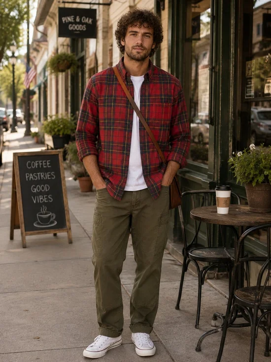 J.Crew Red Plaid Flannel Shirt Suede Elbow Patches Button Down Men's M
