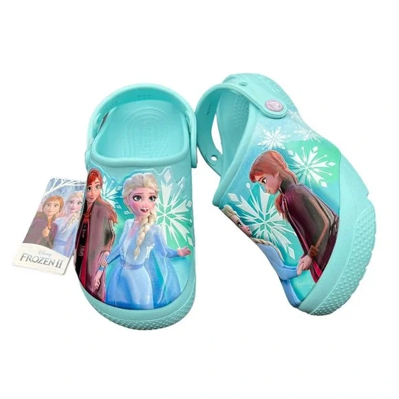 Crocs Disney Frozen 2 Youth Girls Slip on Clogs Size 3 (J3) Ice‎ Blue-Multi
