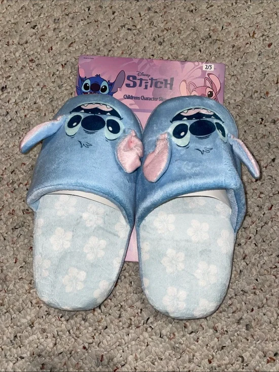 Disney Stitch Plush Blue and Pink Kids Slippers