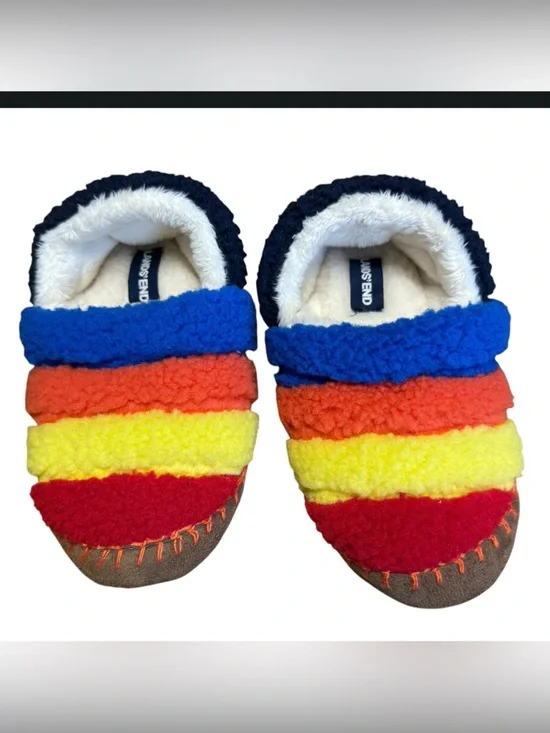 Like new! Lands End Size 13 Colorful Striped Fleece Slippers Faux Fur