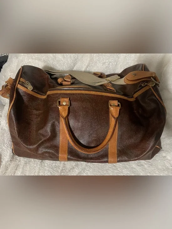 Etro Brown Leather Duffel with Tan Trim