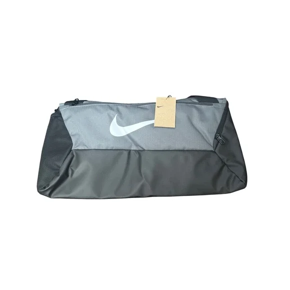 Nike‎ Brasilia Duffel Bag Small Grey White Swoosh Gym Travel Carry On DM3976 068