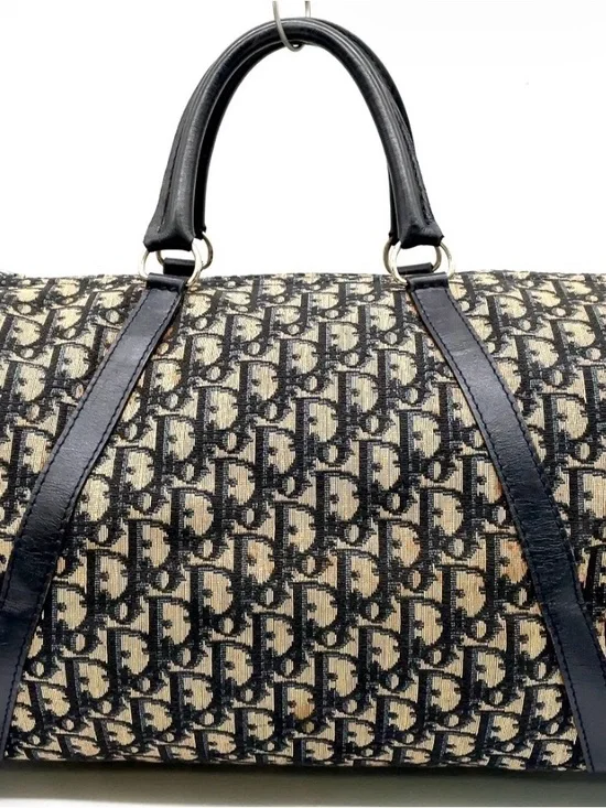 Authentic Christian  Dior trotter pattern Canvas Navy Boston  Bag 40