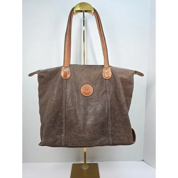Rossi & Caruso Brown Snakeskin Embossed Leather Tote Bag Made in Argentina