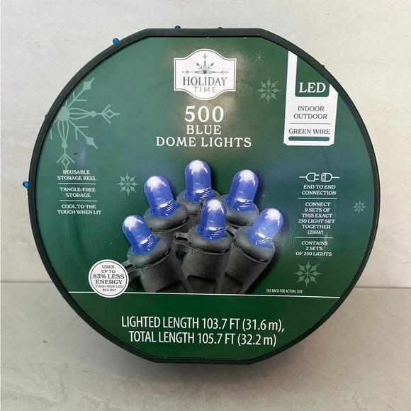 500 Blue Dome LED Lights 103.7 ft. Lighted Length Green Wire Indoor/Outdoor