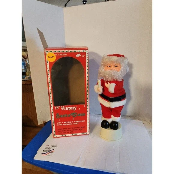 Vintage Battery Operated Happy Christmas‎ Santa Claus Lighted Motion Musical 15