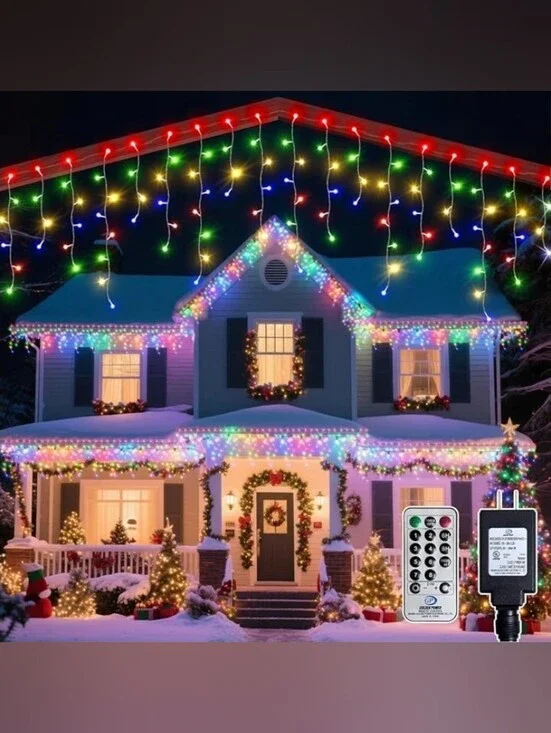 Soagrc 42ft Multicolor Christmas Icicle Fairy Lights, 396 LED with 8 Modes