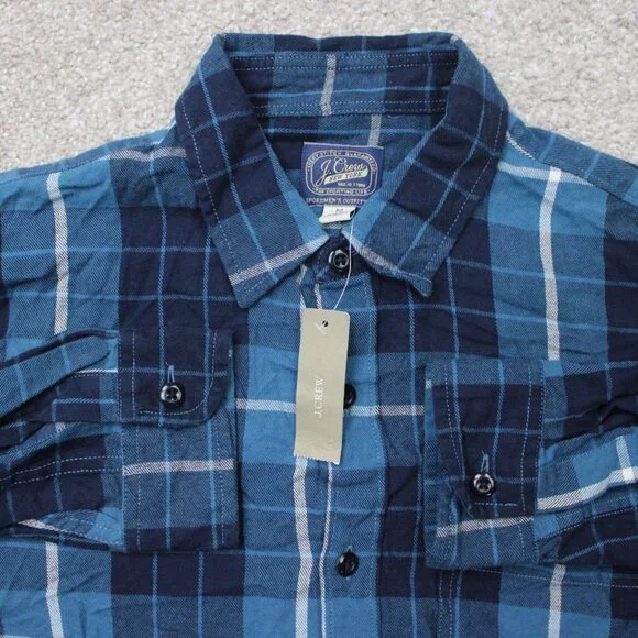 J. Crew Shirt NWT Mens Medium Blue Plaid Flannel‎ 100% Cotton Long Sleeve Button