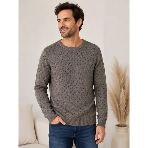 J.Crew 100% Lambswool Sweater Gray Blue Birdseye Crew Neck Men's Large