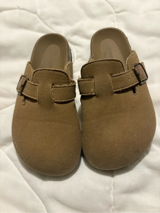 Kids Brown Suede Slip-On Clog with Adjustable Buckle