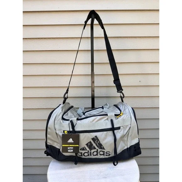 Adidas Defender IV Medium Gym Training Duffel Bag Silver Gray Padded Handles NWT