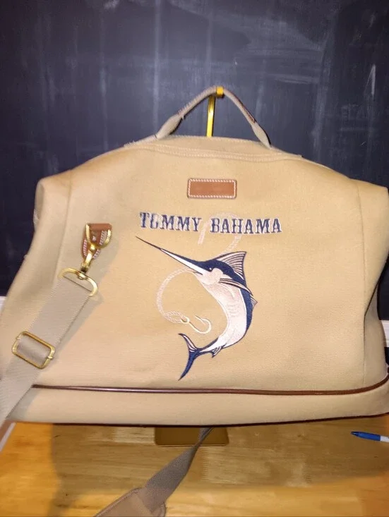 Tommy Bahama Marlin Logo Canvas Duffel Bag With Long Strap