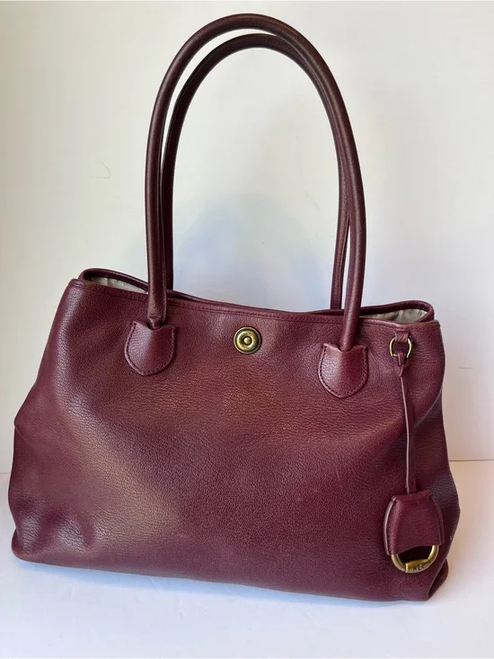 Lauren Ralph Lauren Burgundy Leather Large Tote Bag