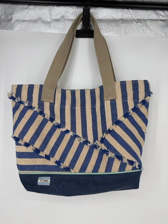 TOMS Blue and Beige Striped “Lakeside” Canvas Tote Bag