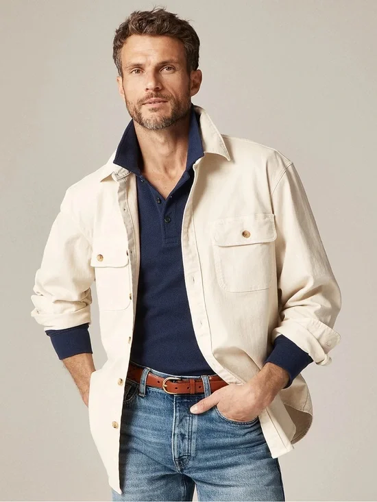 NWT J. Crew Garment-Dyed Twill Button-Down Overshirt in Natural, Small.
