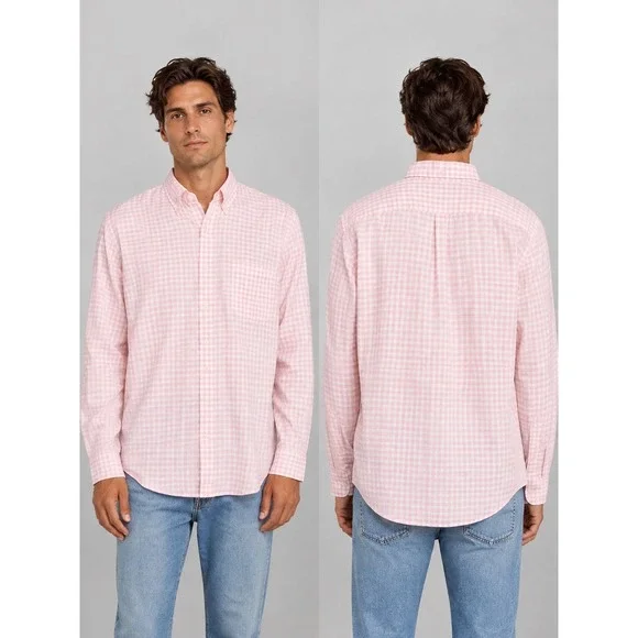 J.Crew Secret Wash Classic Fit Pink Gingham Cotton Shirt Men's L Tall