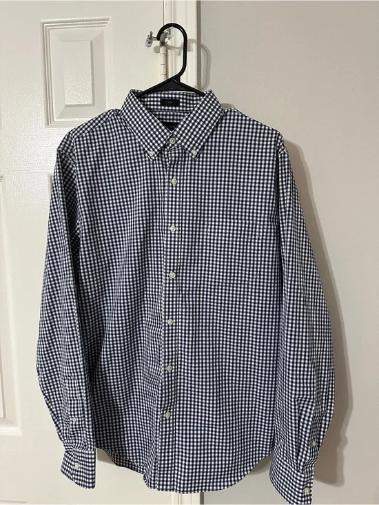 J.Crew Slim Gingham Button Down Shirt Men’s L Navy White