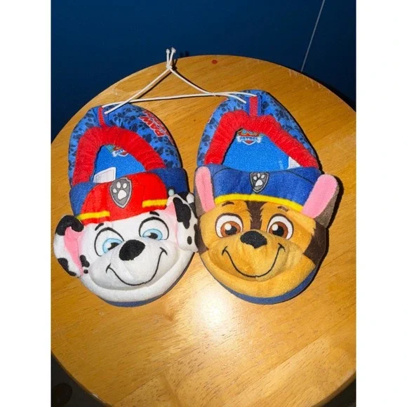 Paw Patrol Chase Marshall Toddler Slippers Blue Red Size 7/8 Plush House Shoes‎