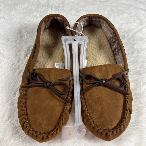Cat &‎ Jack Kids Moccasin Slippers Brown Size 2 Sherpa Lined Cozy
