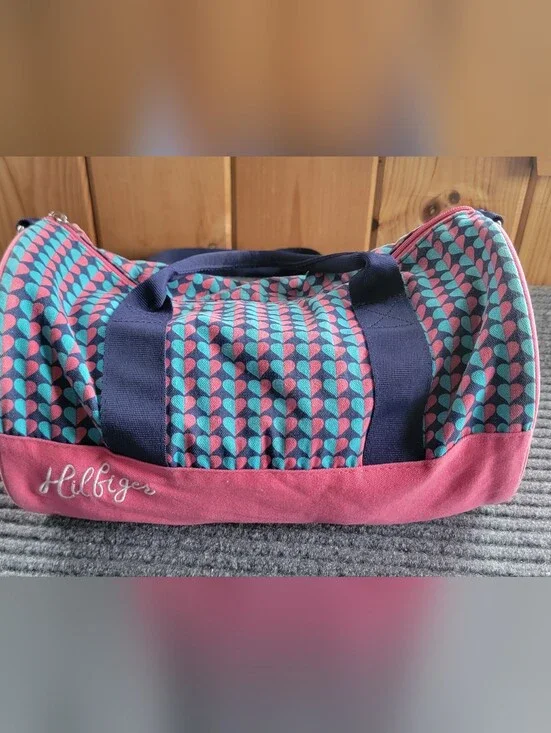 Vintage Tommy Hilfiger Duffle Bag, Pink And Blue With Hearts.