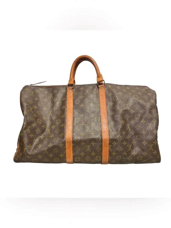 Louis Vuitton Monogram Canvas Keepall 50 Duffel with Tan Leather Trims