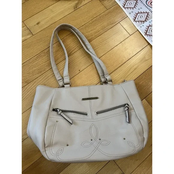Rossetti Beige Faux Leather Tote Bag with Embroidery and Dual‎ Handles