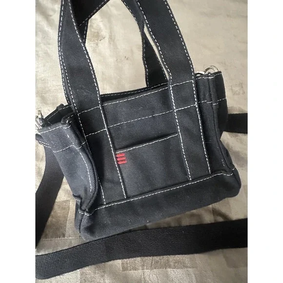 Urban Outfitters BDG Mini‎ Canvas Tote Bag Black White Stitching Crossbody