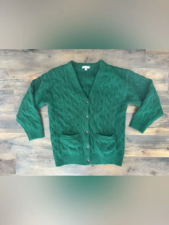 J.Crew Men’s Merino Alpaca Cable Knit Cardigan Green XS Small Wool Blend