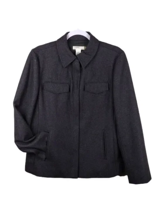 J. Crew Dark Gray Wool Blend Snap Collar Funnel Neck Long Sleeve Zip Up Coat