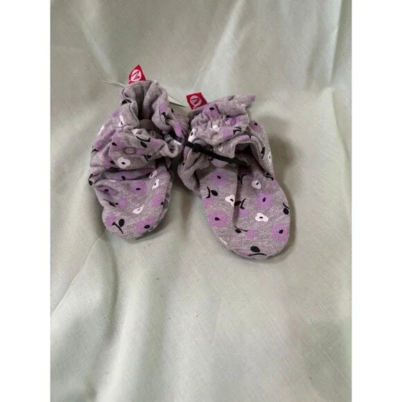 Zutano baby girl booties slippers size 18 months gray with purple flowers