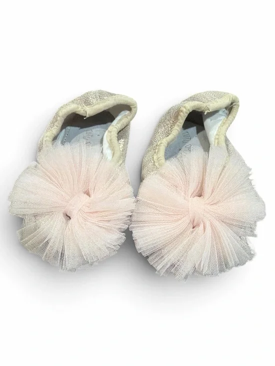 Tutu Du Monde Cream Glitter Slip-Ons with Pale Pink Tulle Poms