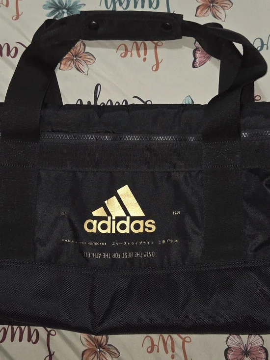 Adidas Men's Black and Gold Logo Tote Bag
