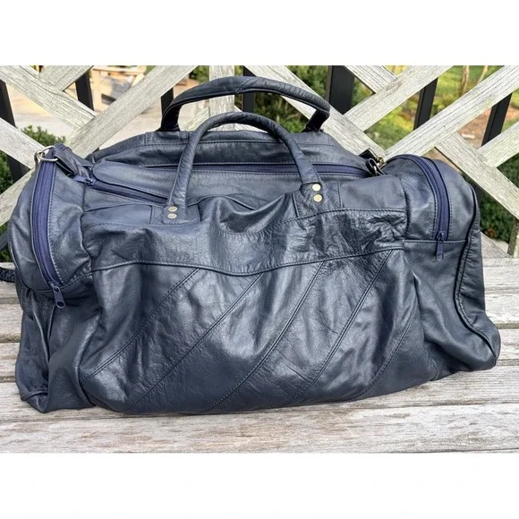 Vintage Top Grain Mexican Blue Leather Duffel Bag 20