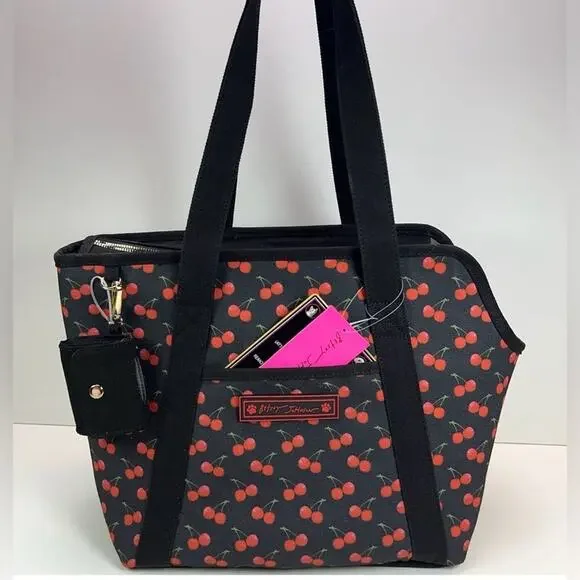 NEW BETSEY JOHNSON TSA-compliant pet carrier 16 LBS RED BLACK CHERRY PRINT BAG