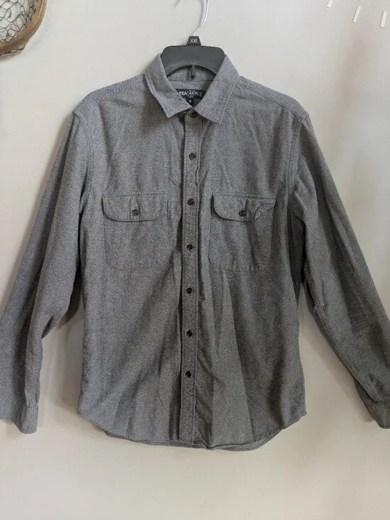 J.Crew Men’s M Gray Cotton Flannel Shirt Suede Elbow Patches Button Down #495