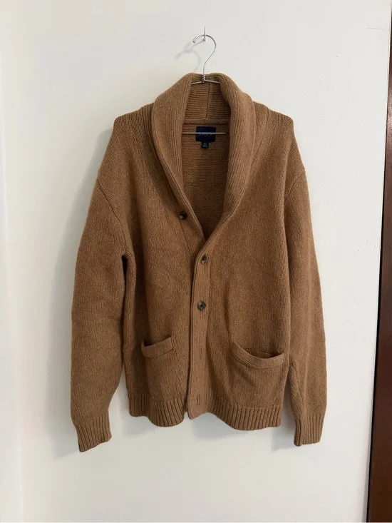 J Crew Men's Shawl Collar Cardigan Sweater in Camel Brown