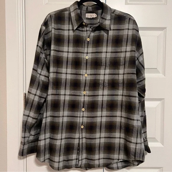 J. Crew Black and Gray Plaid Flannel Shirt