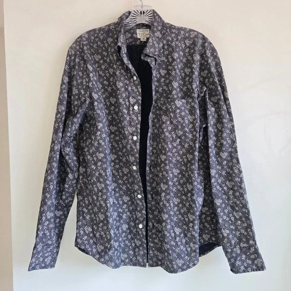 J Crew Mens Size M Floral Printed Long Sleeve Collared Button Front Casual Shirt