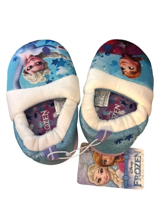 Girls Disney Frozen Slippers Size 7/8 Ana Elsa Design Plush Lining Non-Slip NWT