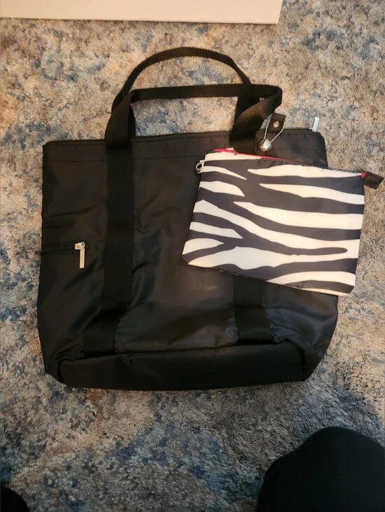 Bath & Body Works Black Tote with Zebra Pouch